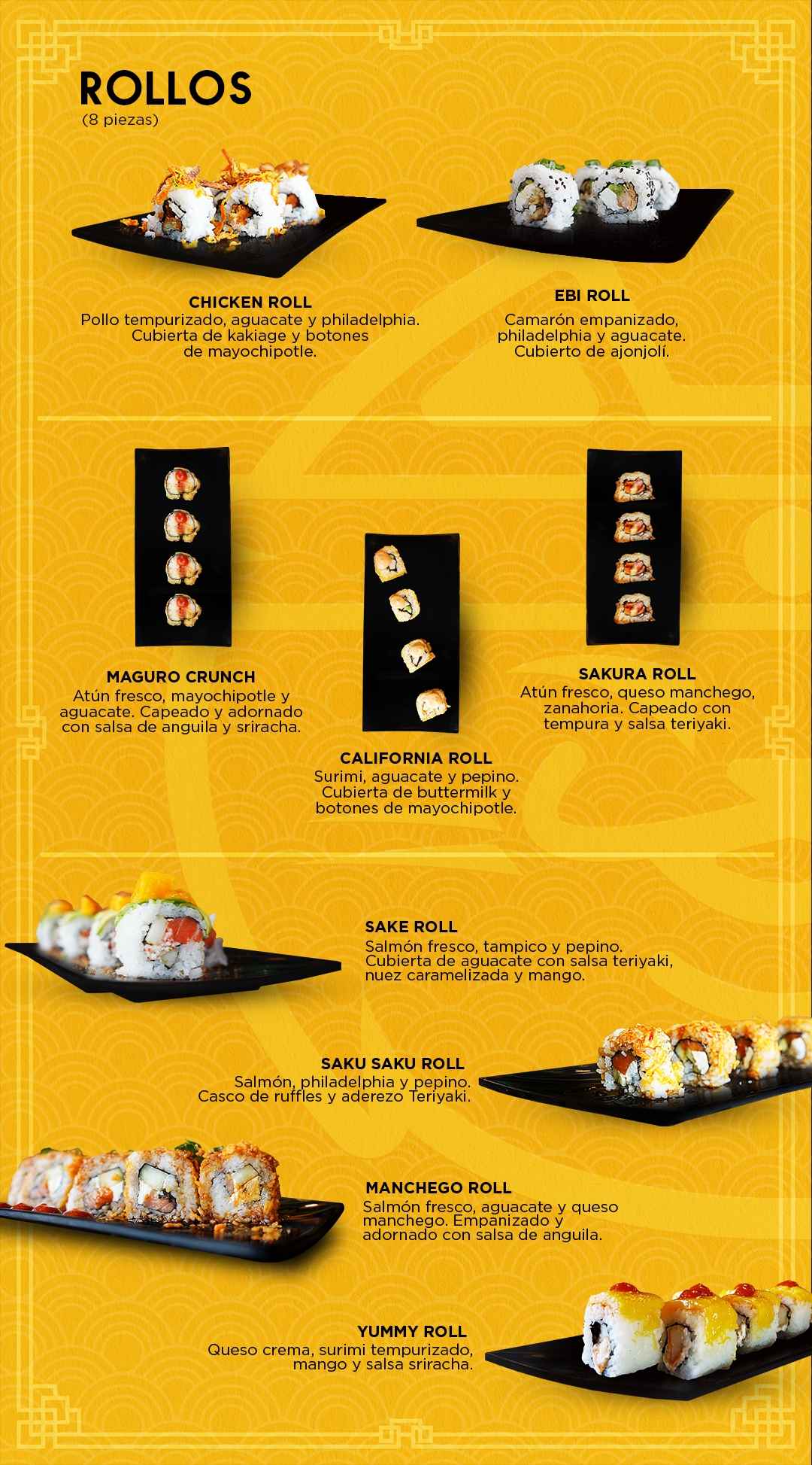 menú de rollos de sushi